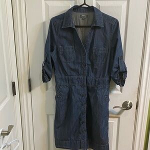 RW&CO Premium Denim Button Down Shirt Dress Roll Tab Sleeve Women’s Size Large